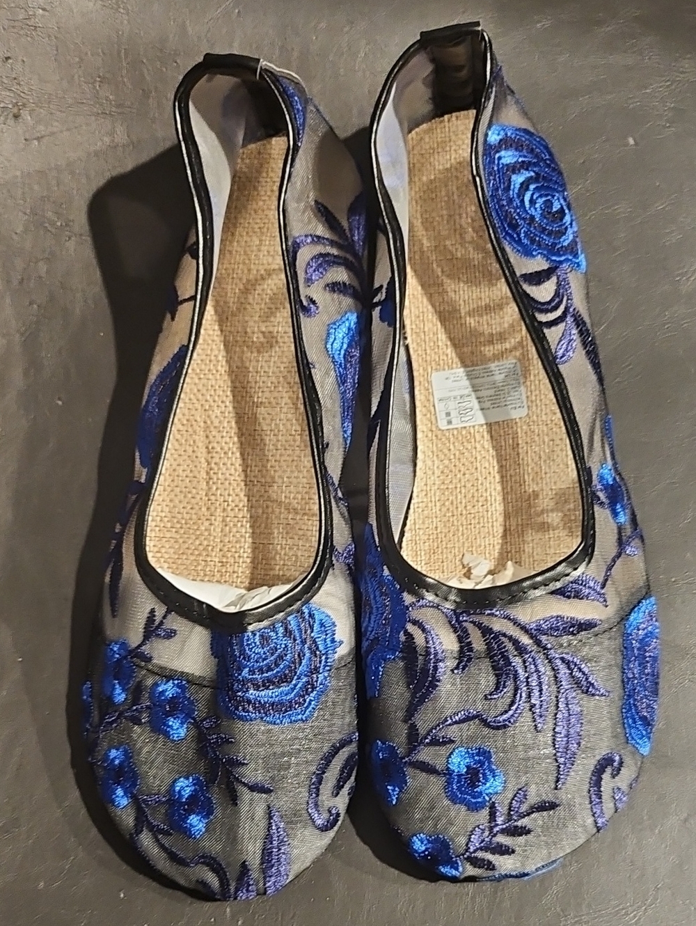Blue Floral Embroidered Women's Ballet Flats